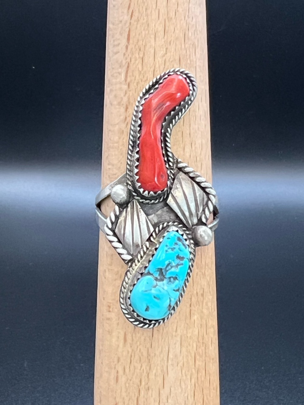 Native American Turquoise & Coral Ring